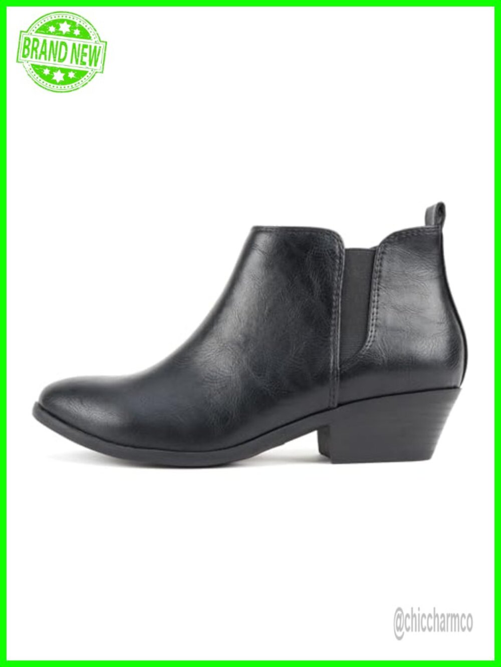 Pointed Toe Ankle Bootie Low Heel Zip Closure Vegan Leather Boots
